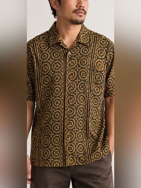 NOA NOA Hawaiian Shirt Mens L Rayon Tribal Batik Camp Beach